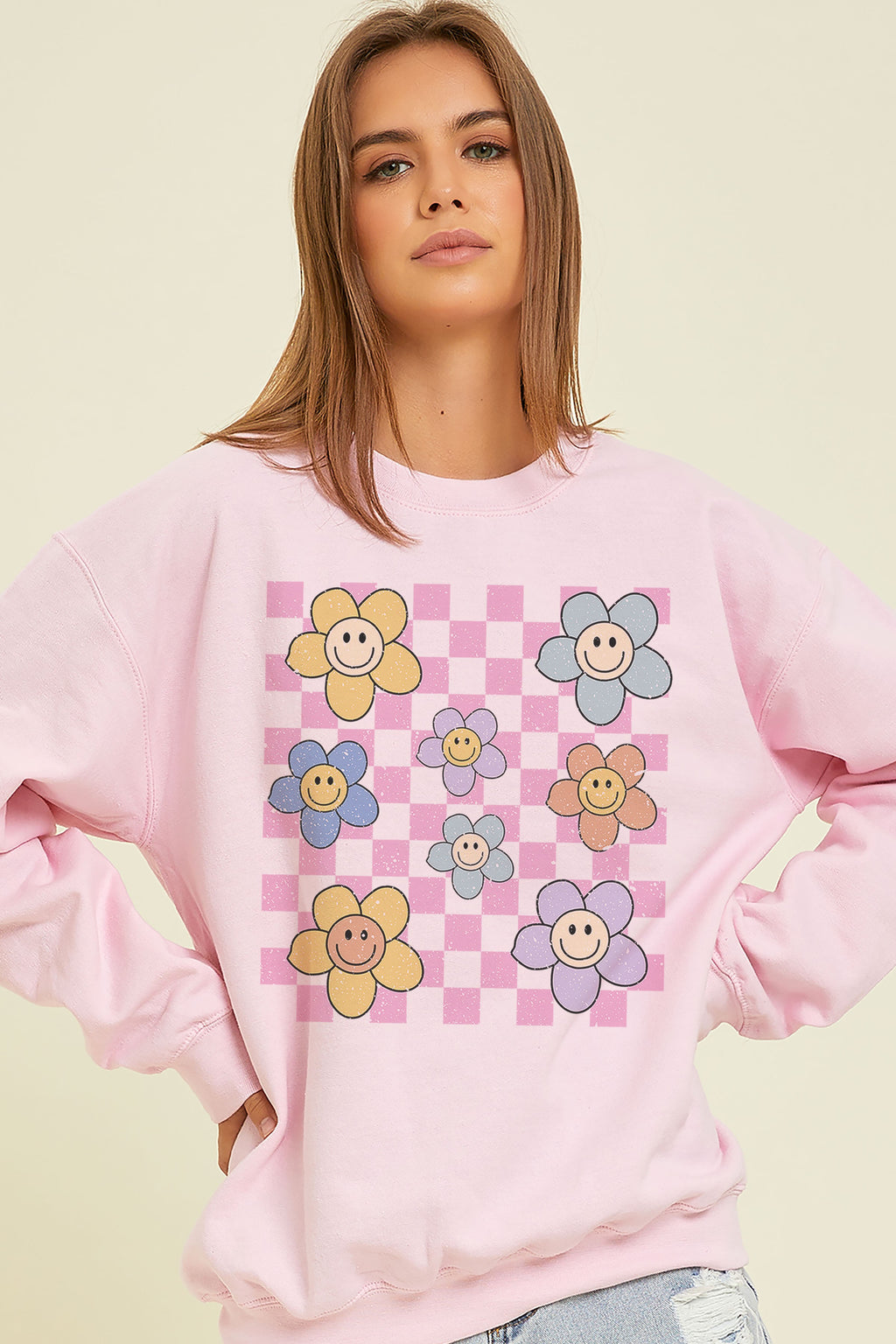 Pink Checker Daisy Sweatshirt