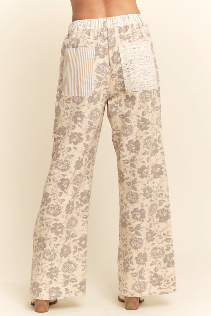 Floral And Stripe Pants