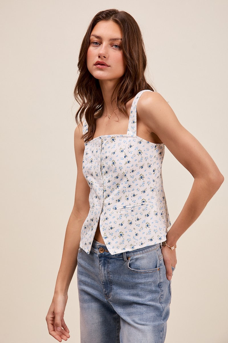 Twill Button Front Top