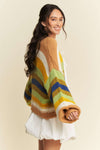 Striped Balloon Sleeve Cardigan