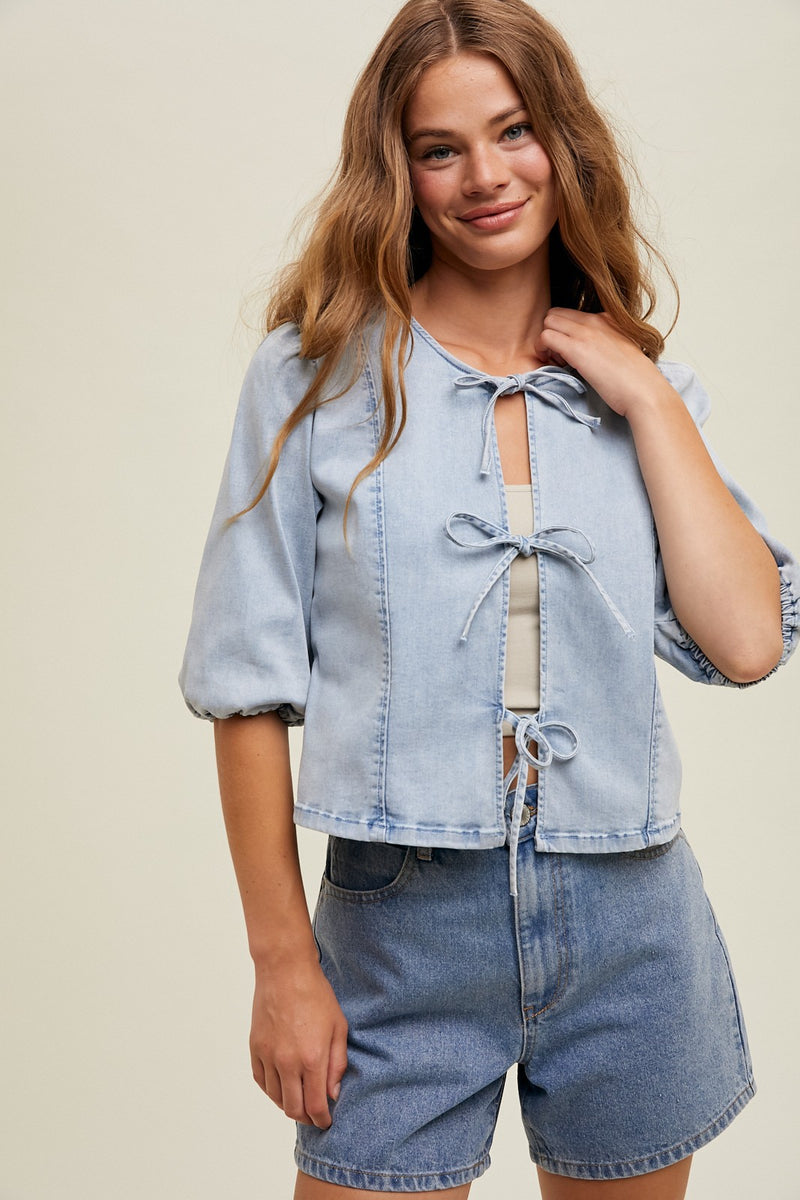 self tie denim top