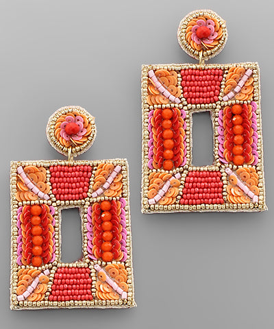 Beaded Pattern Square Earrings