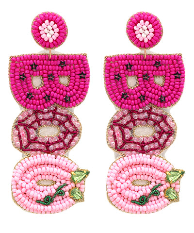 Pink Seed Bead BOO Earrings