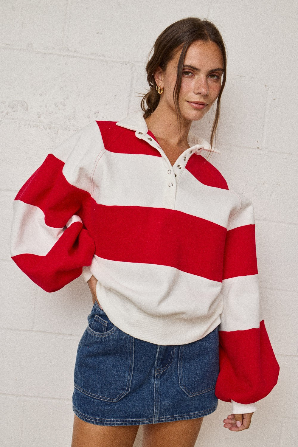Everly Red White Pullover