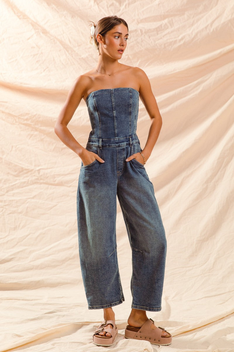 Strapless Denim Jumpsuit