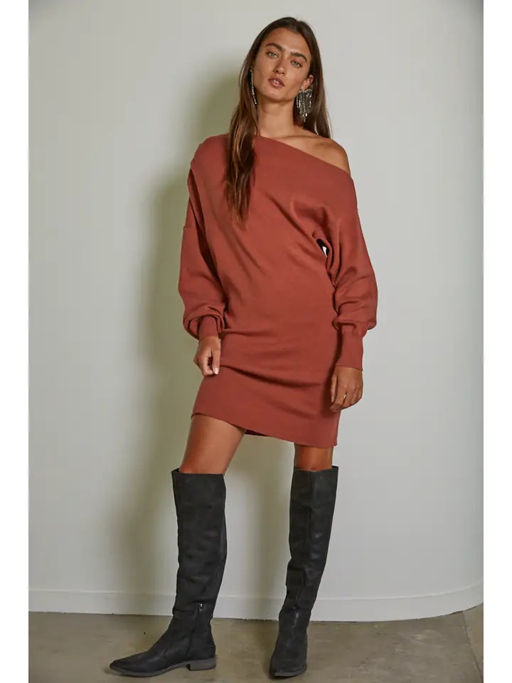 terracotta off the shoulder dress Terracotta Off The Shoulder Dress