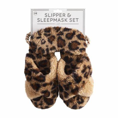 Leopard Slippers and Mask Set